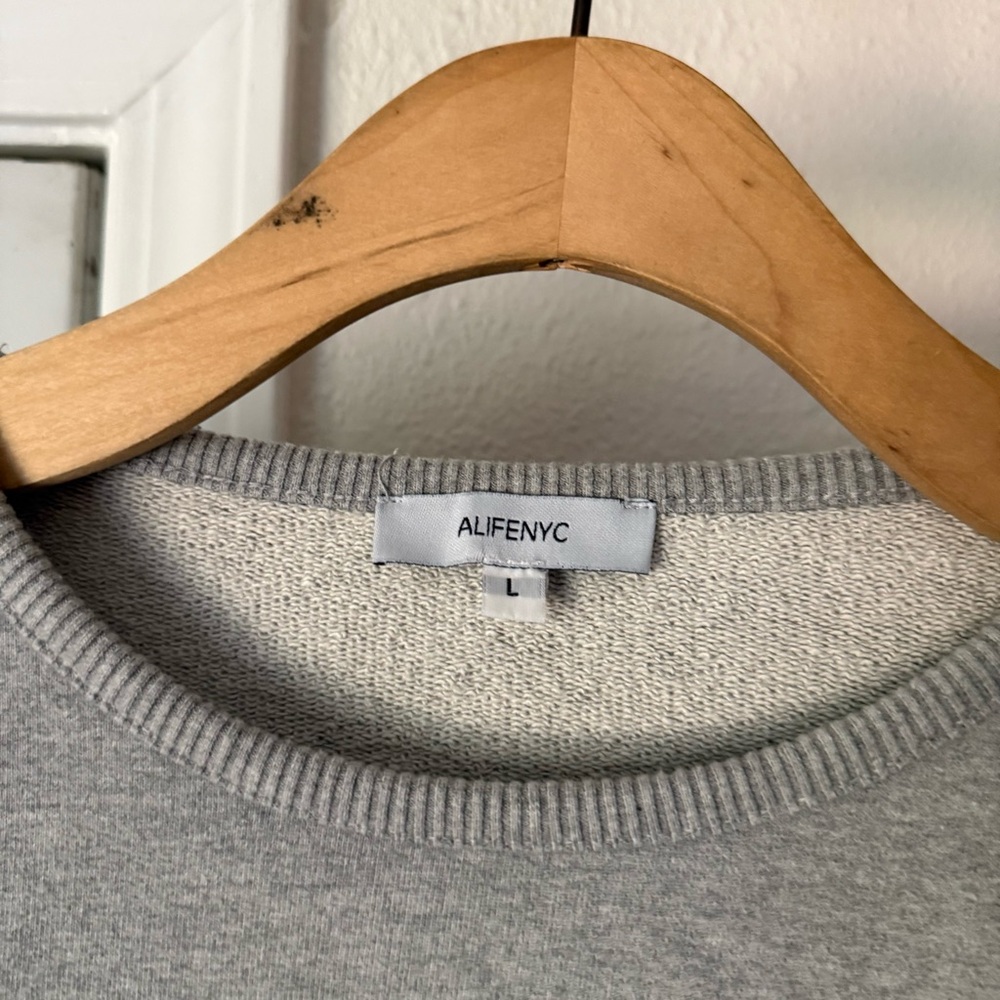 ALIFE heather grey logo‎ boxy cropped crew neck knit terry cotton pullover - Picture 6 of 7